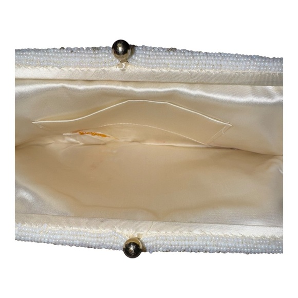 Handmade in Japan Made Beaded Chevron Pattern Evening Bag EUC White and Cream - Picture 3 of 4